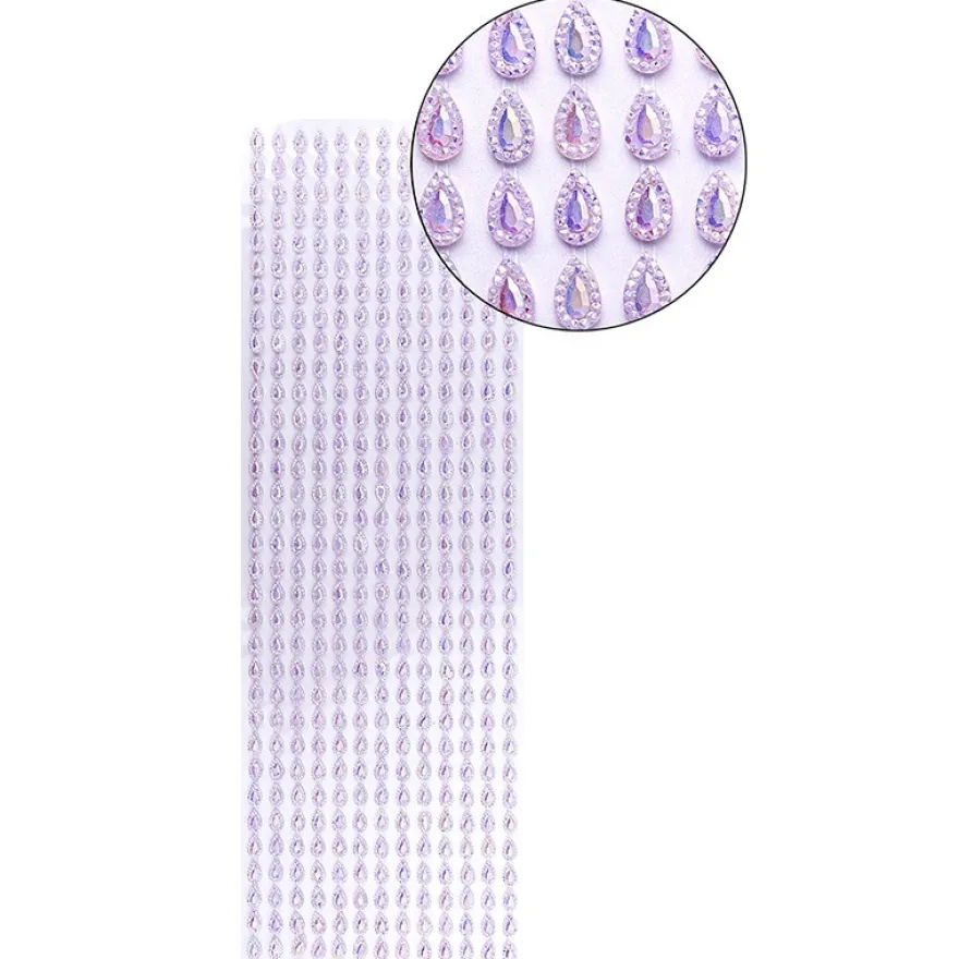 Schmuckstein-Bordüren, selbstklebend, facettiert, irisierend, Tropfen 5mm x 8 mm, 29cm, violett