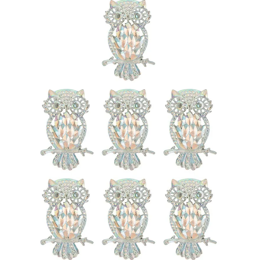 Schmucksteine, Eule, 3,4cm x 4,8cm, klar, irisierend, silberne Rückseite, 7 Stück