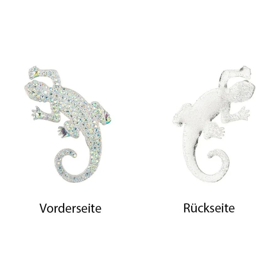 Schmucksteine, Gecko, 3,5cm x 5cm, klar, irisierend, silberne Rückseite, 10 Stück