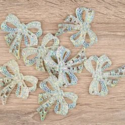 Schmucksteine, Schleife, 4,5cm x 4,5cm, klar, irisierend, silberne Rückseite, 7 Stück