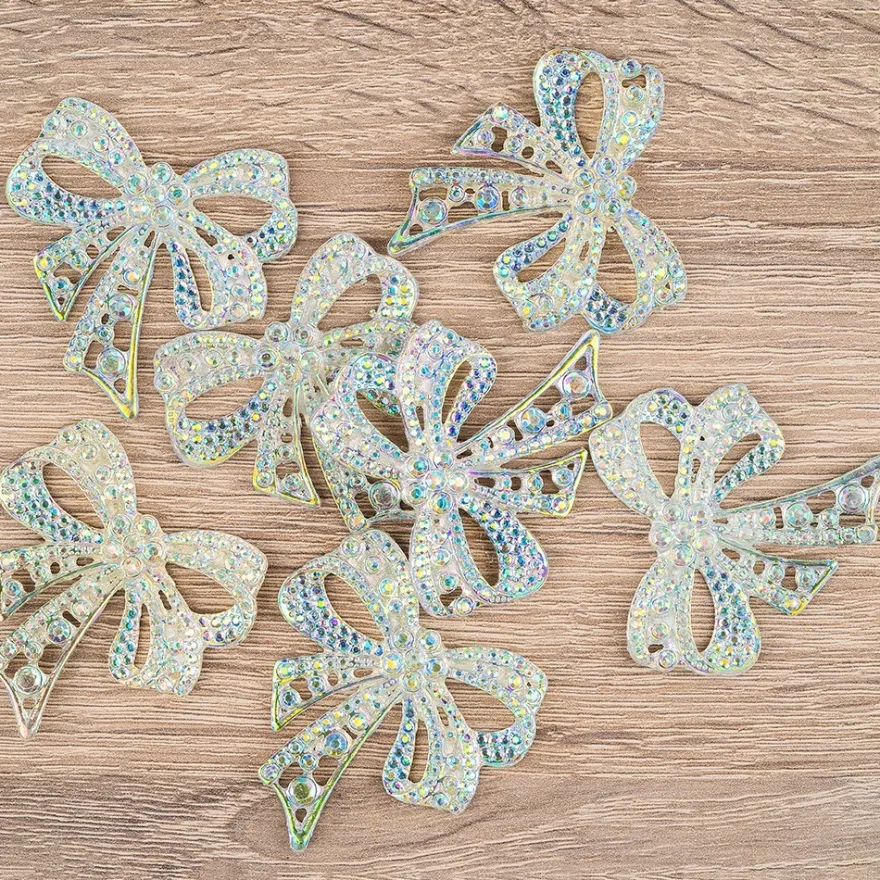 Schmucksteine, Schleife, 4,5cm x 4,5cm, klar, irisierend, silberne Rückseite, 7 Stück