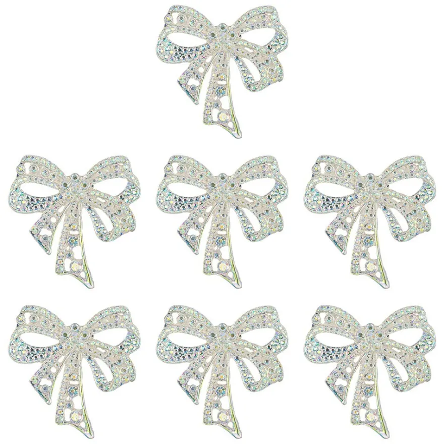 Schmucksteine, Schleife, 4,5cm x 4,5cm, klar, irisierend, silberne Rückseite, 7 Stück
