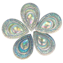 Schmucksteine, Tropfen 5, 1,7cm x 2,4cm, klar, irisierend, silberne Rückseite, 28 Stück
