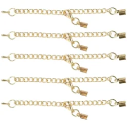 Schmuck-Verschlüsse, Kette mit Karabiner, 7cm, gold, 2 Quetsch-Verschlüsse, 5 Stück
