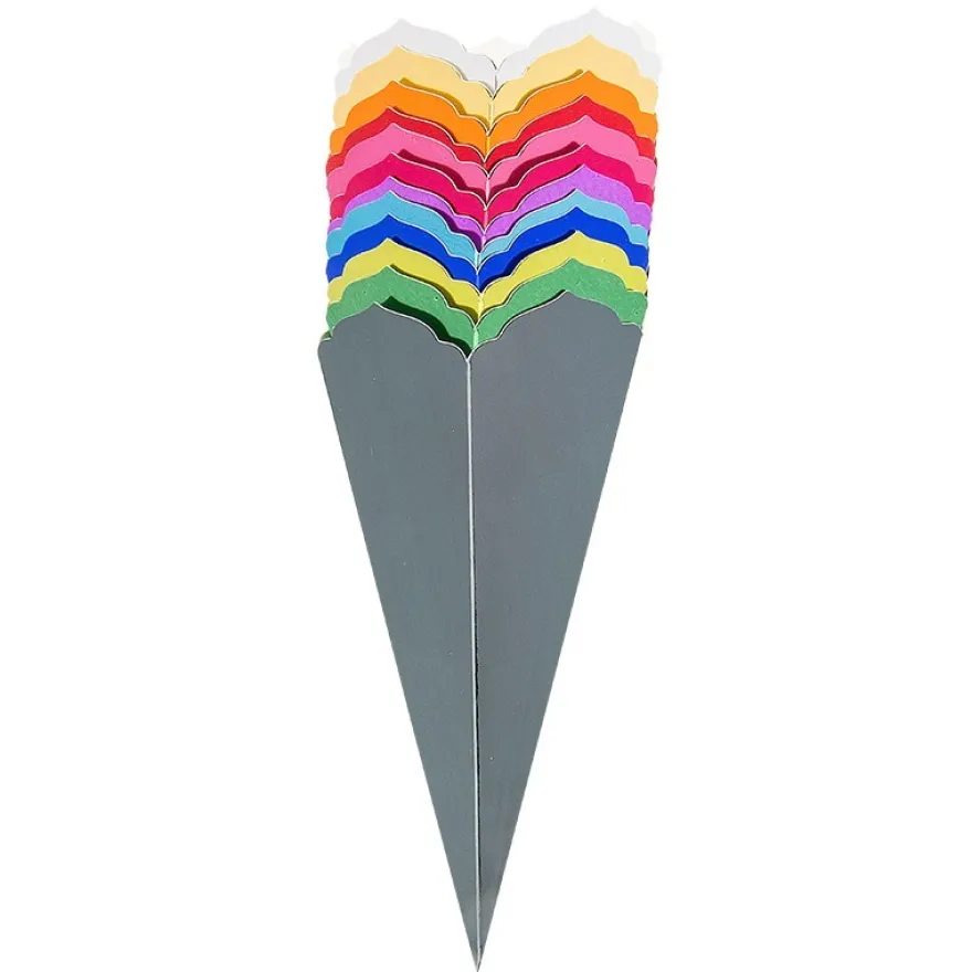Schultüten, Zierkante, 14cm hoch, Ø 6cm, Spiegel-Karton, verschiedene Farben, 12 Stück