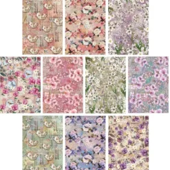 Selbstklebende Stoffe, Blumen 1, DIN A4, verschiedene Designs, 10 Stück