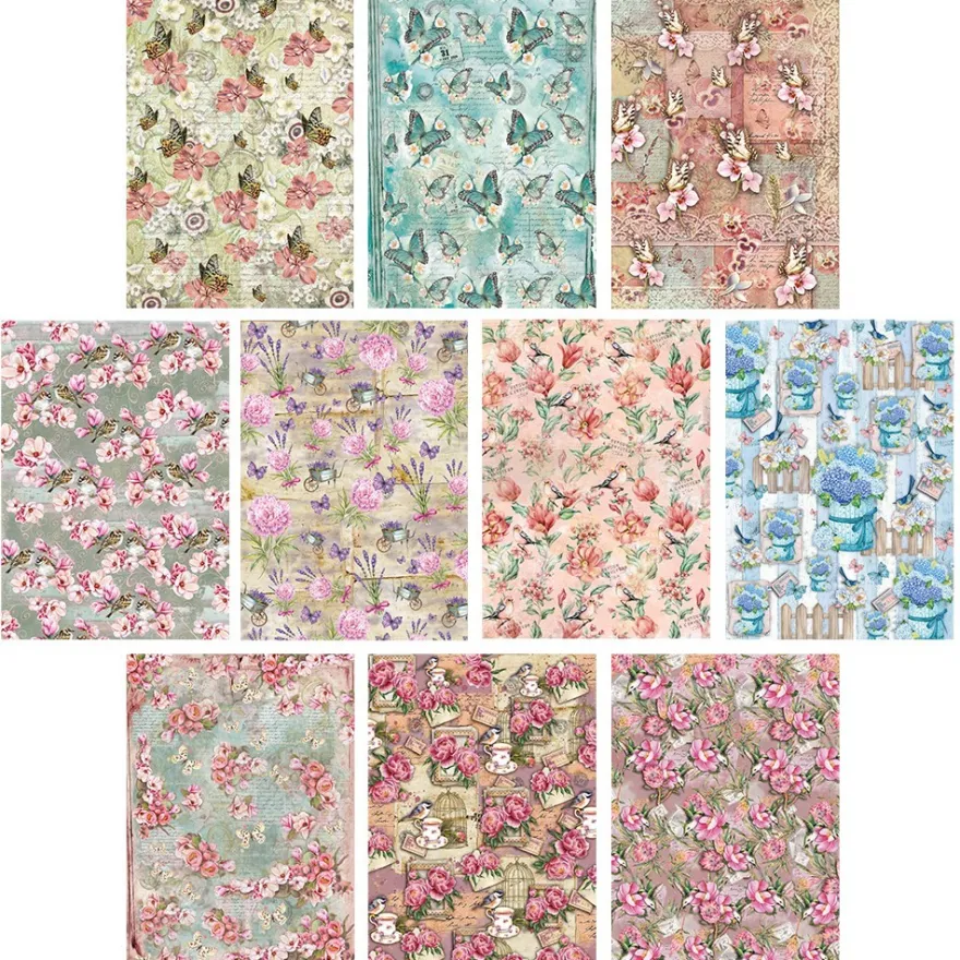 Selbstklebende Stoffe, Vögel & Schmetterlinge, DIN A4, versch. Designs, 10 Stück