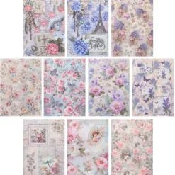 Selbstklebende Stoffe, Vintage, DIN A4, verschiedene Designs, 10 Stück