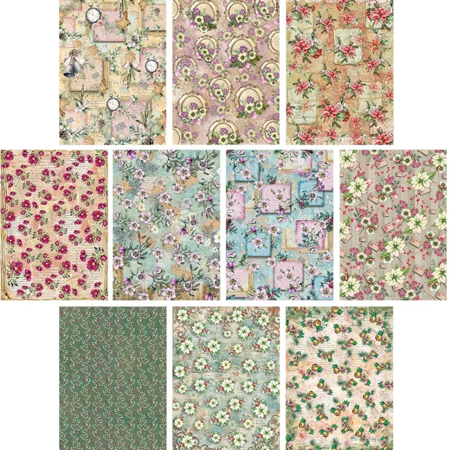 Selbstklebende Stoffe, Weihnachtsfloristik 1, DIN A4, verschiedene Designs, 10 Stück