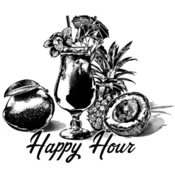 Siebdruckschablone Cocktail, Happy Hour, 32,5cm x 22,5cm, selbstklebend, inkl. Rakel