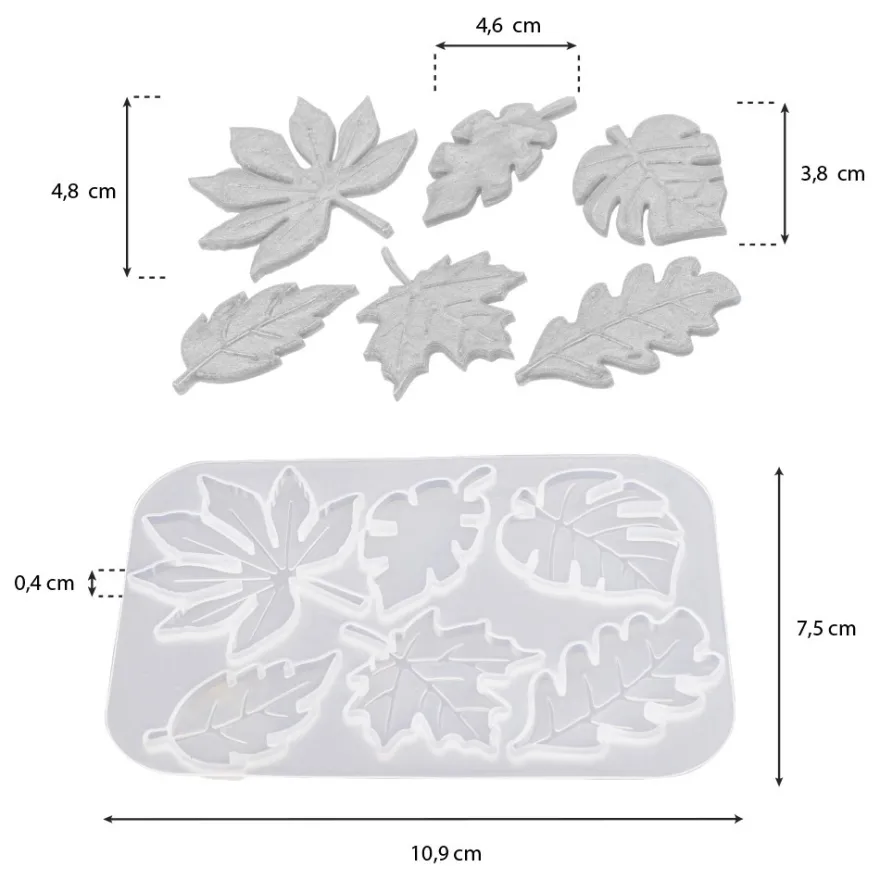 Silikonform, Blätter 2, 10,9cm x 0,4cm x 7,5cm, 6 Designs, lebensmittelecht
