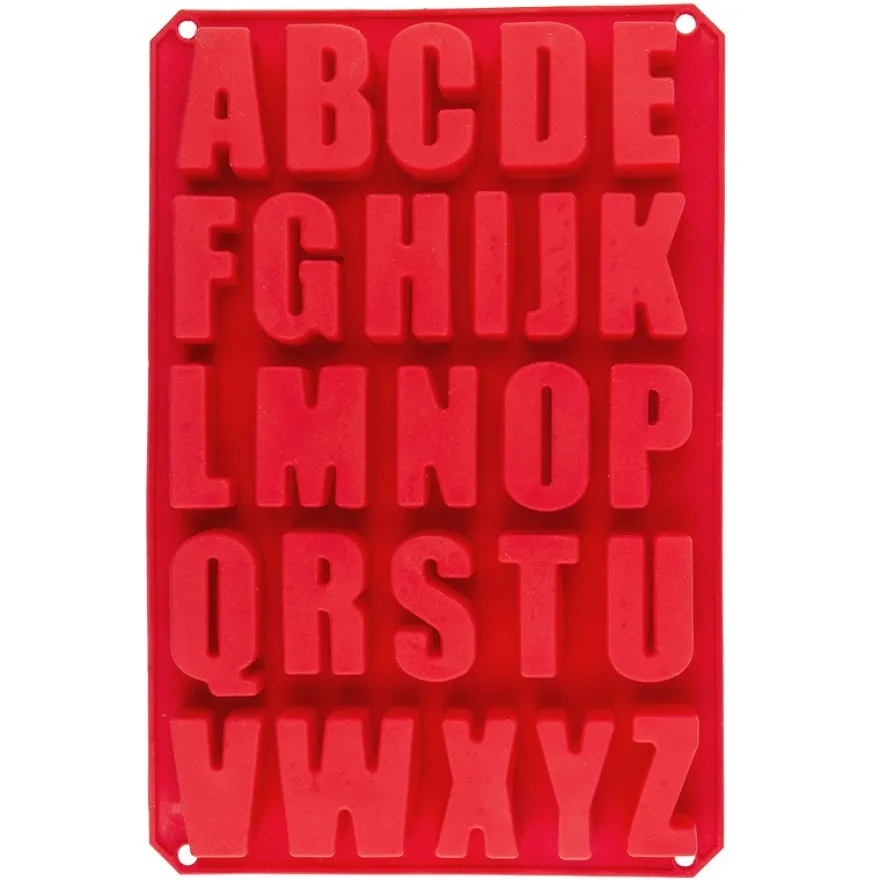 Silikonform, Buchstaben, A bis Z, Form 33,5cm x 22,5cm, 2,6cm hoch, 26 Buchstaben, Höhe je: 5,3cm