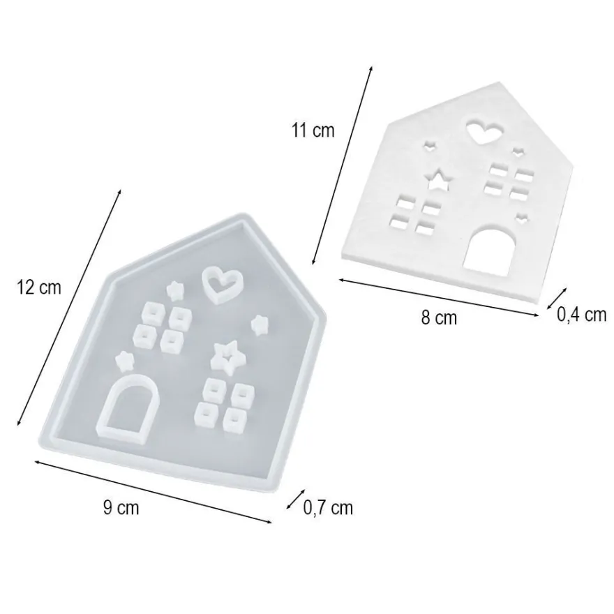 Silikonform, Haus mit Herz & Sternen, 9cm x 12cm x 0,7cm, transluzent, lebensmittelecht