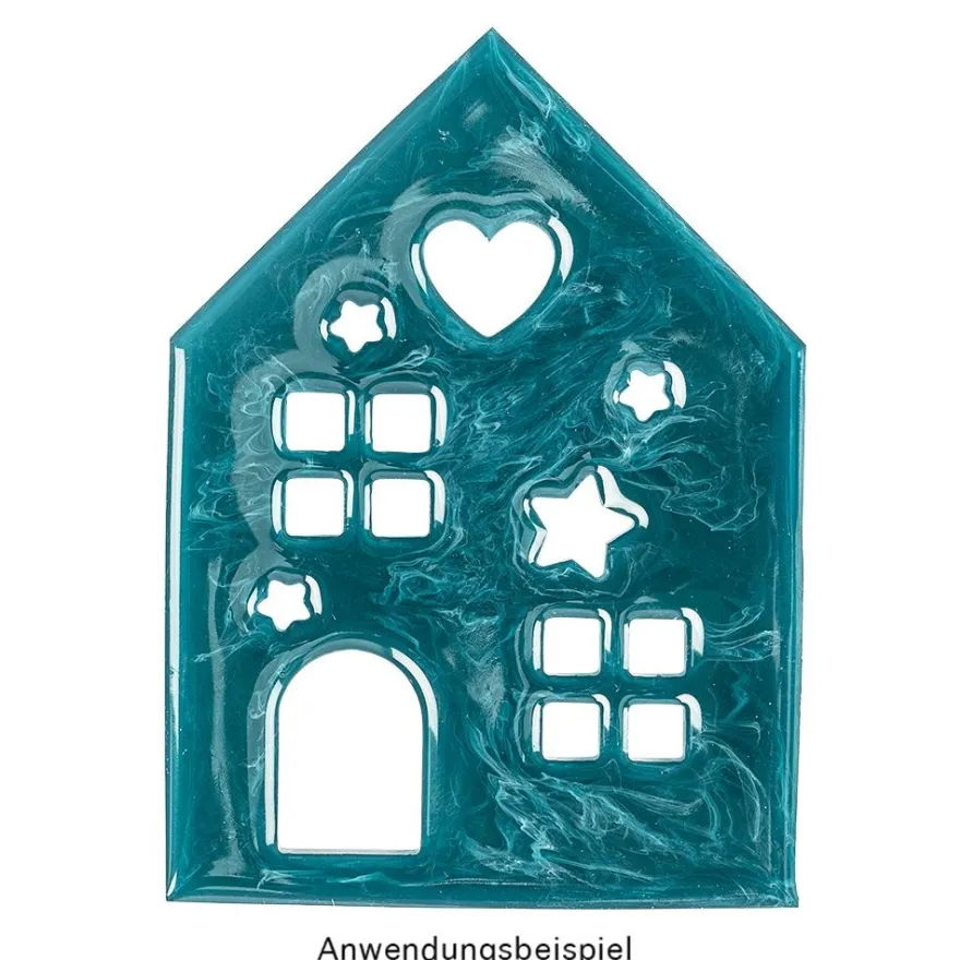 Silikonform, Haus mit Herz & Sternen, 9cm x 12cm x 0,7cm, transluzent, lebensmittelecht