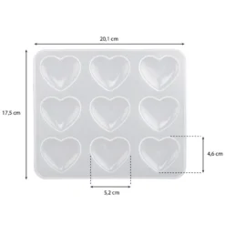 Silikonform, Herzen 3, 20,1cm x 1cm x 17,5cm, 9 Herzen, lebensmittelecht