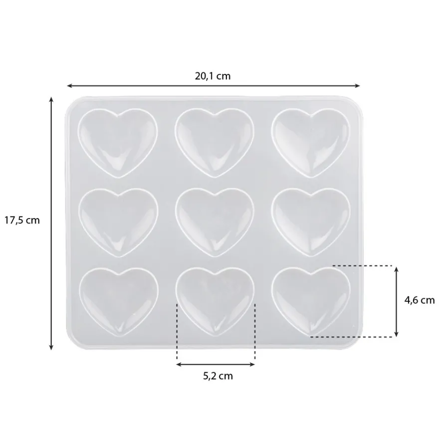 Silikonform, Herzen 3, 20,1cm x 1cm x 17,5cm, 9 Herzen, lebensmittelecht