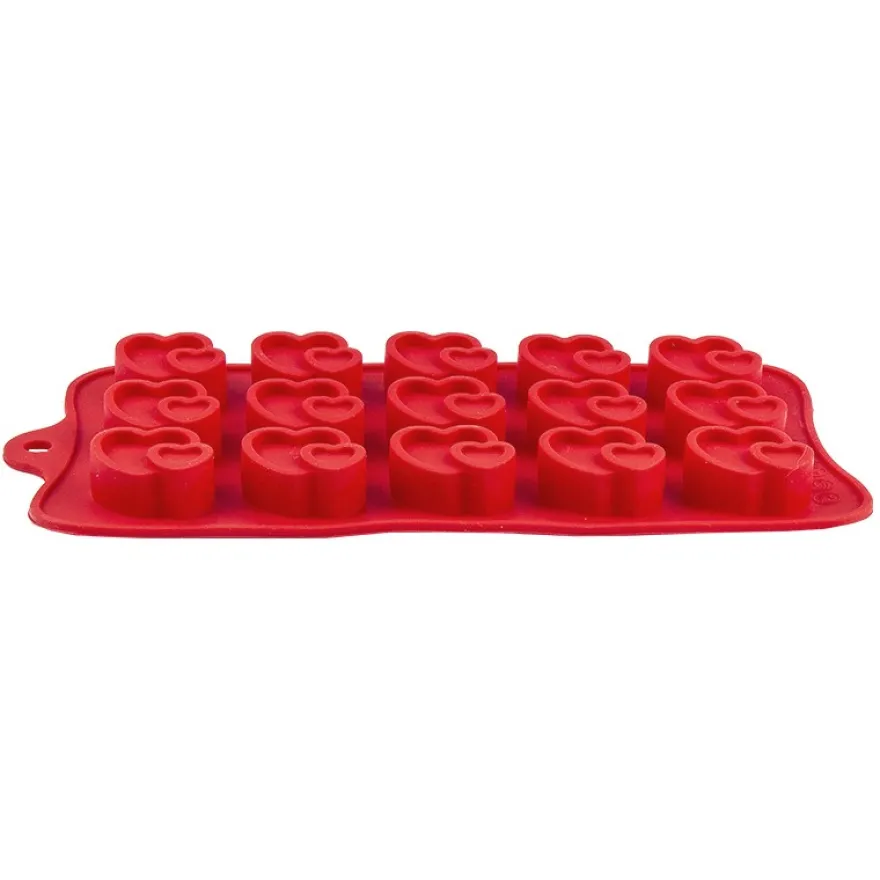 Silikonform, Herzen 1, Form: 21cm x 10,4cm, 1,5cm, für 15 Herzen: je 2,9cm x 2,2cm