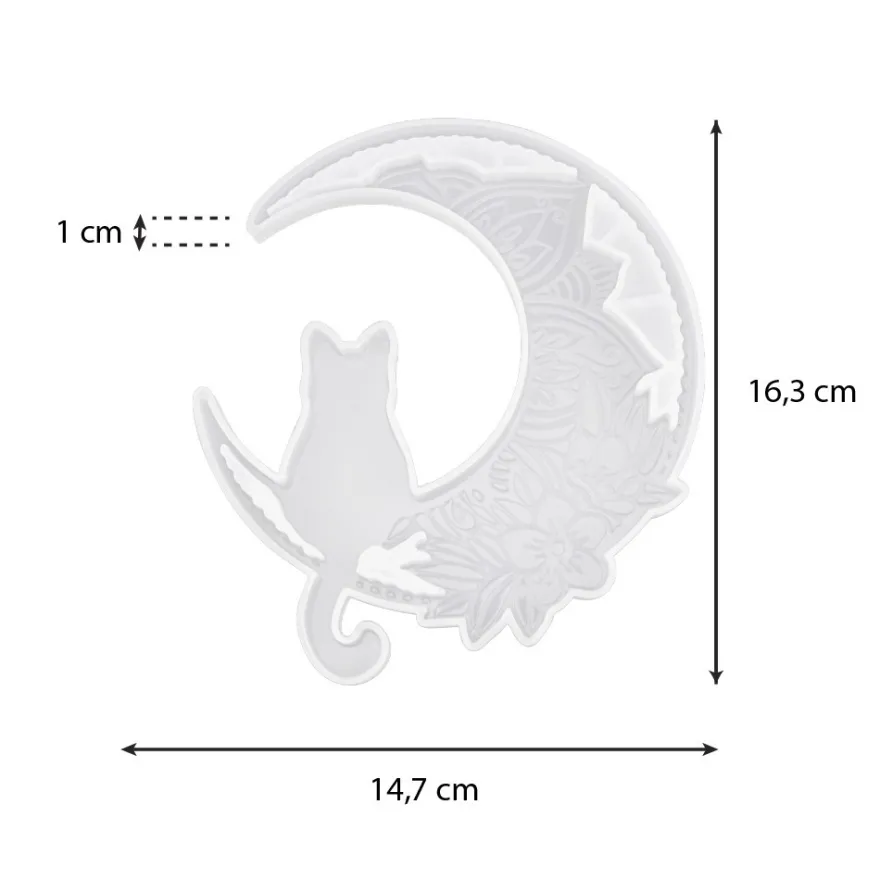 Silikonform, Katze im Mond, 14,7cm x 1cm x 16,3cm, lebensmittelecht