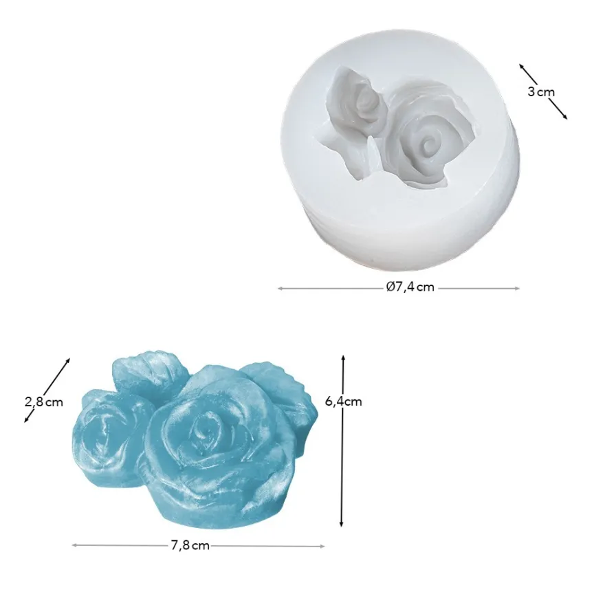 Silikonform Rosen, Größe fertiges Objekt: 7,8cm x 6,4cm x 2,8cm