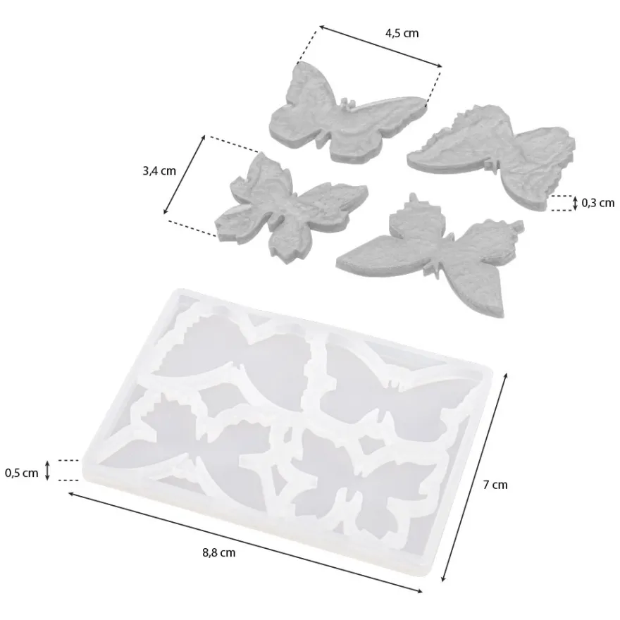 Silikonform, Schmetterlinge 1, 8,8cm x 0,5cm x 7cm, 4 Designs, lebensmittelecht