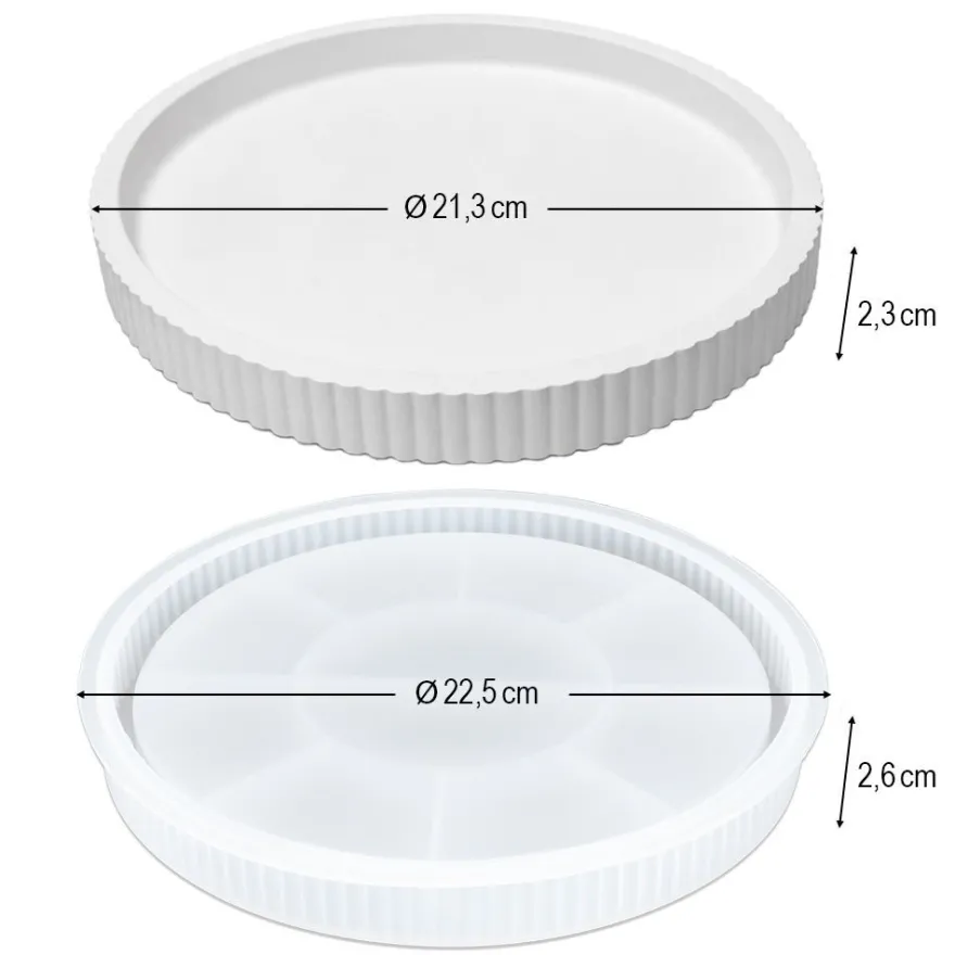 Silikonform, Tablett mit Rillen, Ø22,5cm, 2,6cm hoch, transluzent, lebensmittelecht
