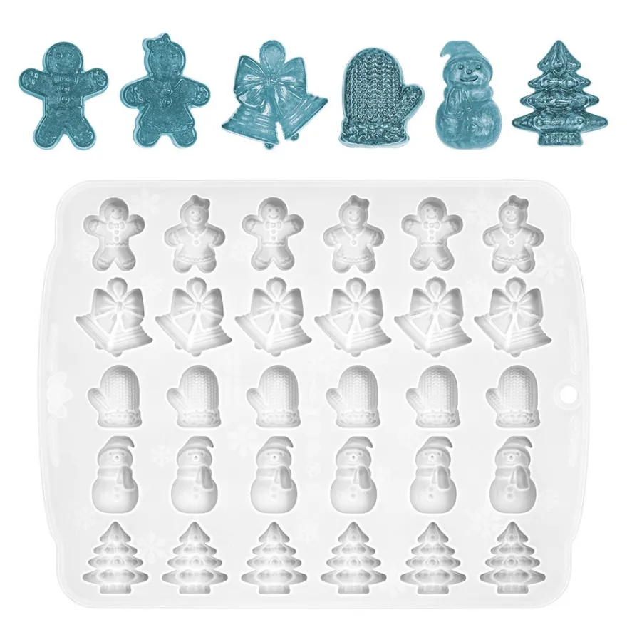 Silikonform Weihnachtliche Formen 1, 6 verschiedene Designs, 30 Formen