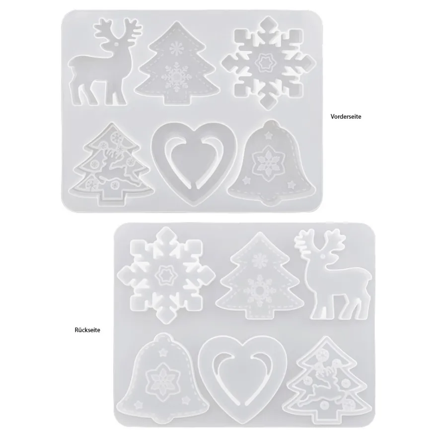 Silikonform, Weihnachtliche Formen 2, 16,1cm x 1cm x 12,6cm, 6 Designs, lebensmittelecht
