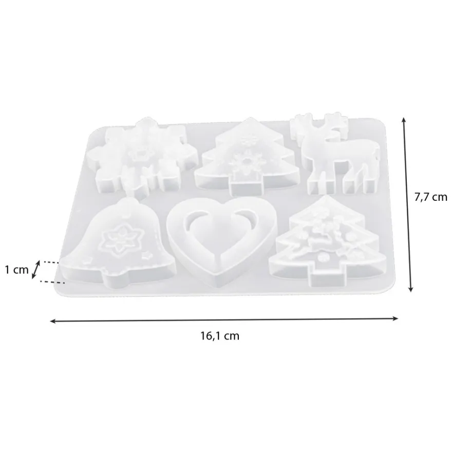 Silikonform, Weihnachtliche Formen 2, 16,1cm x 1cm x 12,6cm, 6 Designs, lebensmittelecht