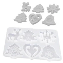 Silikonform, Weihnachtliche Formen 2, 16,1cm x 1cm x 12,6cm, 6 Designs, lebensmittelecht