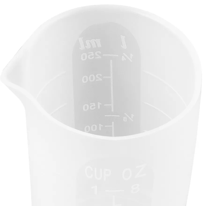 Silikon-Messbecher, antihaft, 250ml, mit Ausgießer, versch. Maßeinheiten, weiß-transluzent