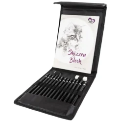Skizzier-Bleistifte, mit Zubehör, 17-teilig, 9 versch. Stärken, Skizzenblock, Radiergummi, Spitzer