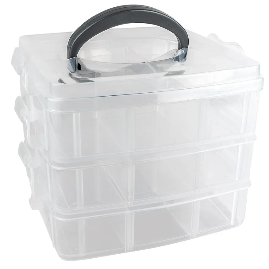Sortier- & Aufbewahrungsbox mit Tragegriff, 16,5cm x 15,5cm x 13cm, 18 Fächer