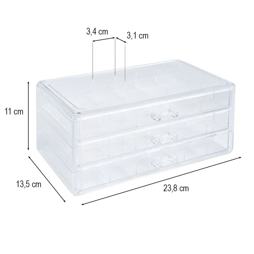 Sortier-/Aufbewahrungsbox mit 3 Schubladen, 72 Fächer, transparent