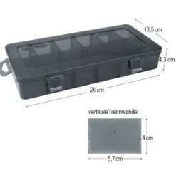 Sortierbox mit 12 Fächern, 26cm x 13,5cm x 4,3cm, 12 Fächer à 5,7cm x 4cm, schwarz transluzent