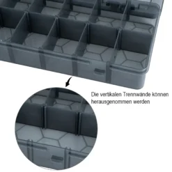 Sortierbox mit 12 Fächern, 26cm x 13,5cm x 4,3cm, 12 Fächer à 5,7cm x 4cm, schwarz transluzent