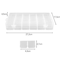 Sortierbox mit 36 Fächern, 27,2cm x 17,5cm x 4,5cm, 36 Fächer à 4,3cm x 2,7cm, transparent
