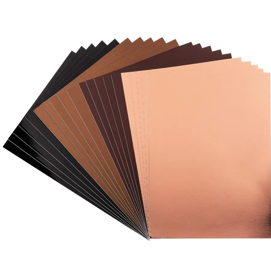 Spiegel-Karton, DIN A4, 200 g/m², je 5x braun, taupe, schwarz, hellkupfer, selbstklebend, 20 Bogen