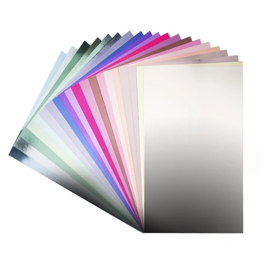 Spiegelkarton, DIN A4, 200g/m², 20 versch. Farben, weiße Rückseite, 20 Bogen