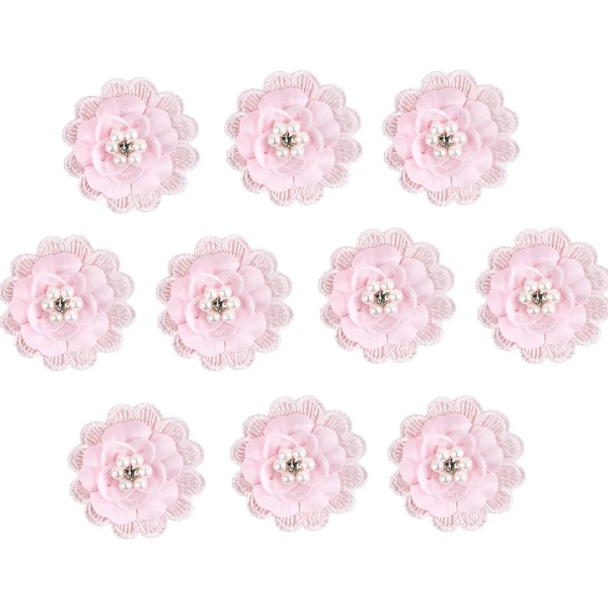 Spitzen-Blüten, mit Perlen, Ø 5cm, rosa, 10 Stück