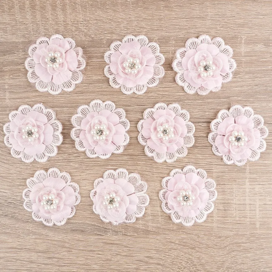 Spitzen-Blüten, mit Perlen, Ø 5cm, rosa, 10 Stück