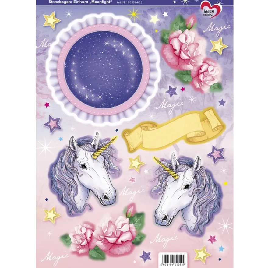 Stanzbogen, Einhorn "Moonlight", DIN A4