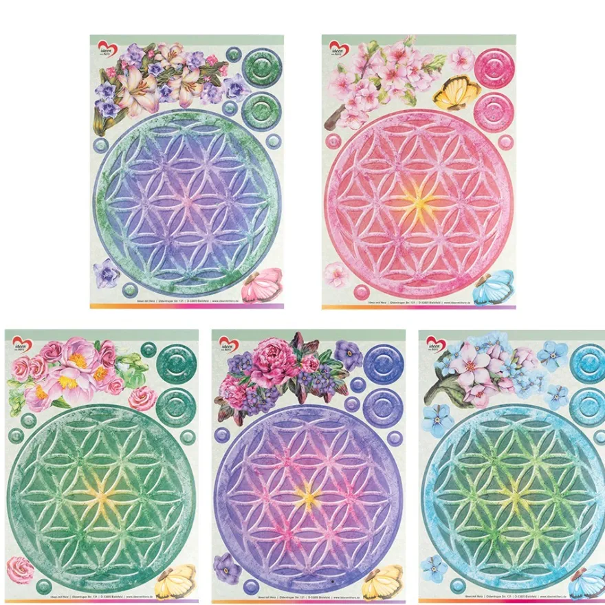 Stanzbogen, Fensterschmuck, Blume des Lebens, DIN A4, 800g/m², 5 Designs, 5 Bogen