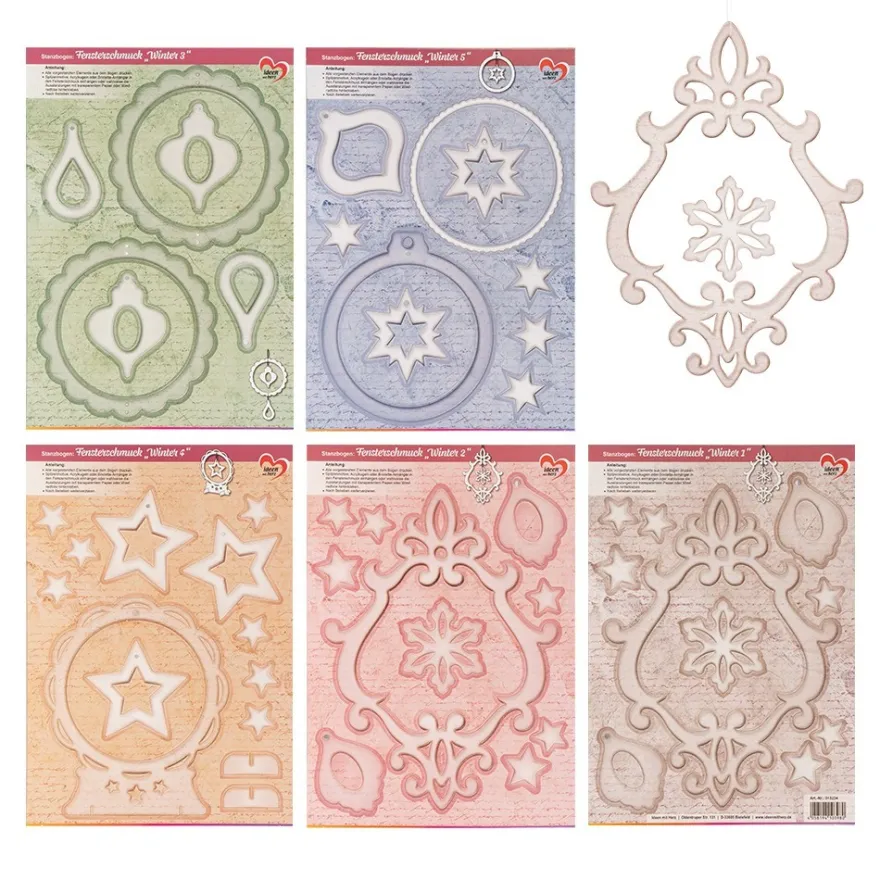 Stanzbogen, Fensterschmuck Winter, DIN A4, 800g/m², 5 Farben, 5 Bogen