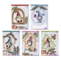 Stanzbogen, Fröhliche Winter-Wichtel, DIN A4, 800g/m², 5 Designs, 5 Bogen