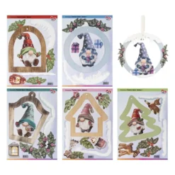 Stanzbogen, Fröhliche Winter-Wichtel, DIN A4, 800g/m², 5 Designs, 5 Bogen
