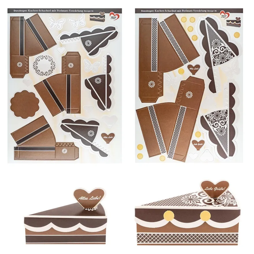 Stanzbogen, Kuchen-Schachteln, Design 3b & 3c, DIN A4, 10 Stück