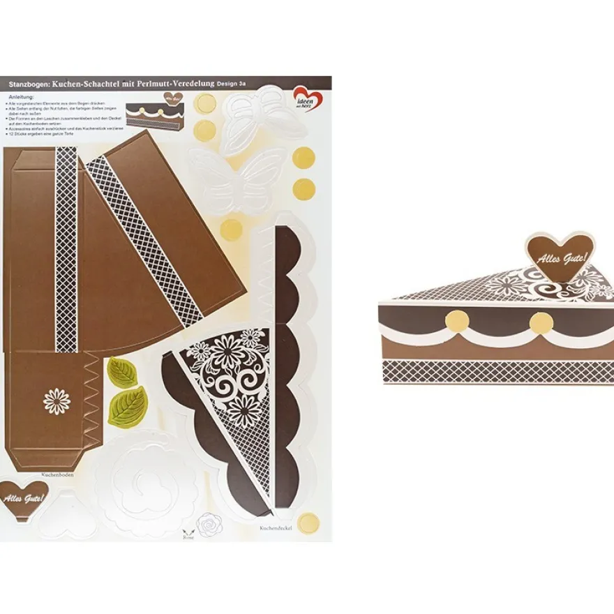 Stanzbogen, Kuchen-Schachteln, Design 3a, DIN A4, 12 Stück