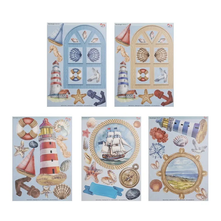 Stanzbogen, Maritim, DIN A4, 800g/m², 5 Designs, 5 Bogen