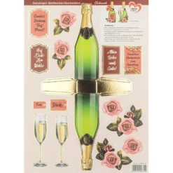 Stanzbogen, Sektflaschen-Geschenkbox, DIN A4, 3 verschiedene Designs, 10 Stück