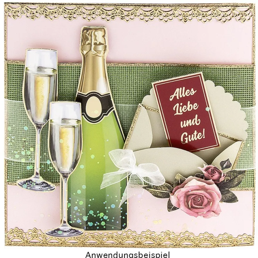 Stanzbogen, Sektflaschen-Geschenkbox, DIN A4, 3 verschiedene Designs, 10 Stück